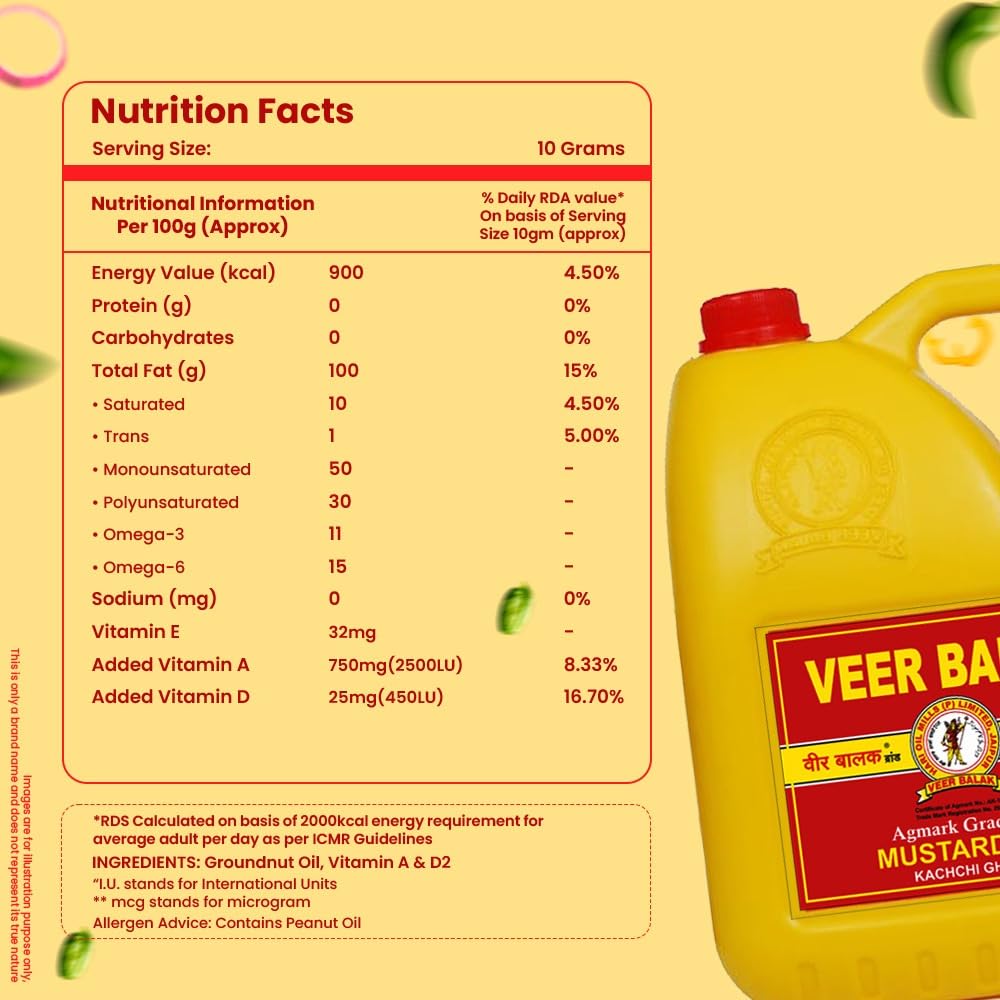 VEER BALAK Premium Cold Pressed Kachi Ghani Mustard Oil - 5 Litres
