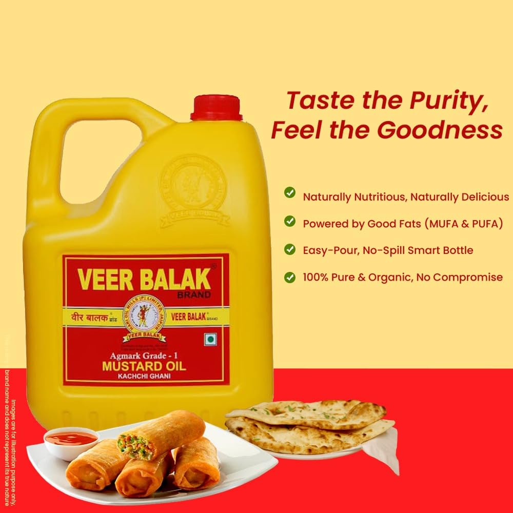 VEER BALAK Premium Cold Pressed Kachi Ghani Mustard Oil - 5 Litres