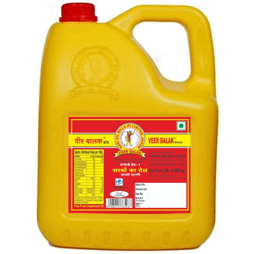 VEER BALAK Premium Cold Pressed Kachi Ghani Mustard Oil - 5 Litres