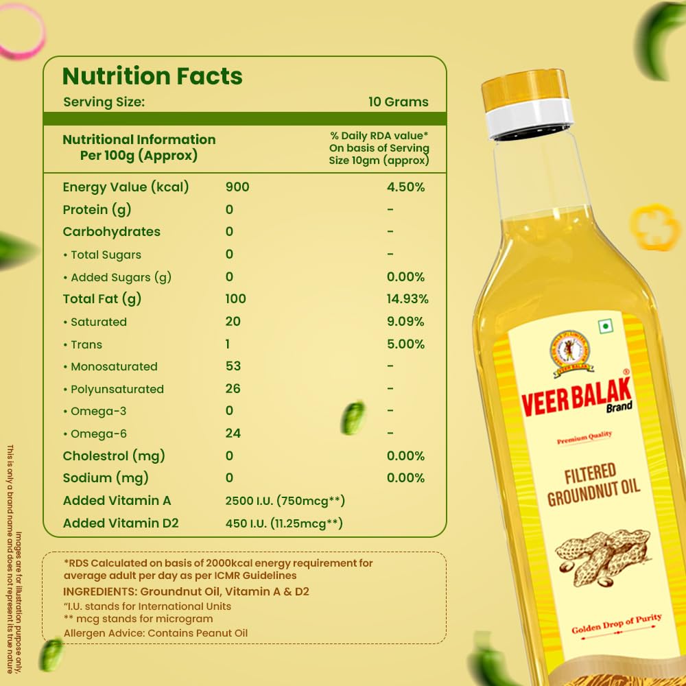VEER BALAK Filtered Cold Pressed Groundnut (Peanut) Oil 1 Litre
