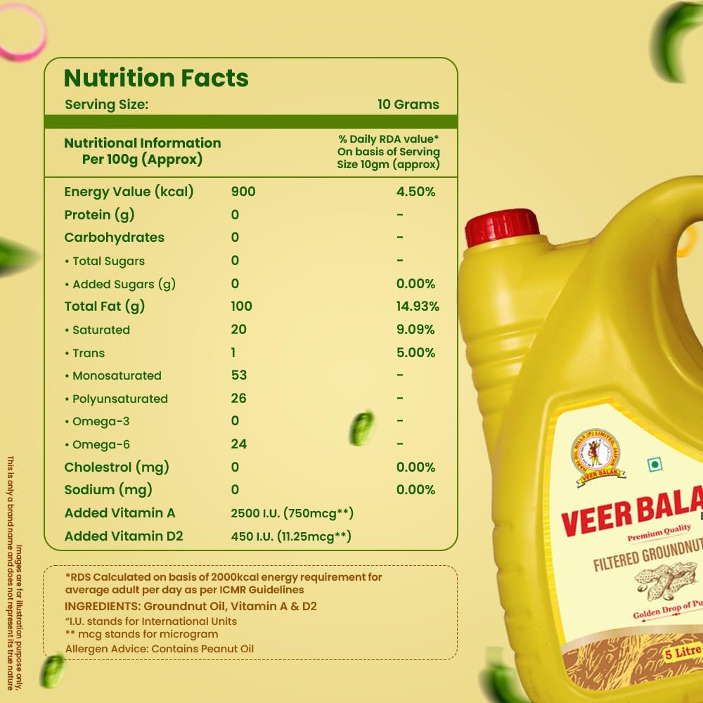 VEER BALAK Filtered Cold Pressed Groundnut (Peanut) Oil - 5 Litres