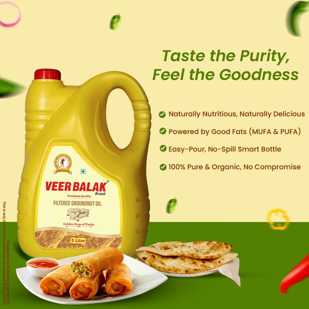 VEER BALAK Filtered Cold Pressed Groundnut (Peanut) Oil - 5 Litres