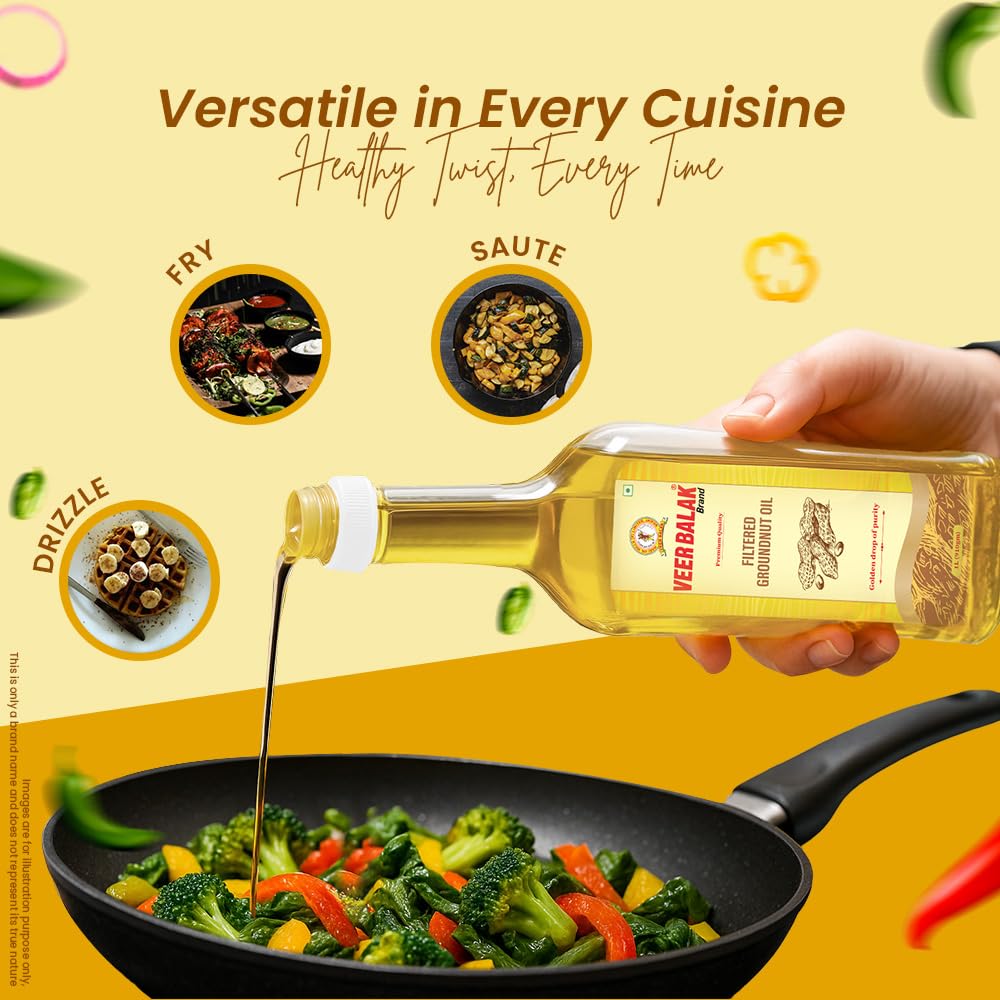 VEER BALAK Filtered Cold Pressed Groundnut (Peanut) Oil - 5 Litres