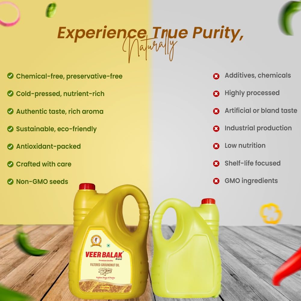 VEER BALAK Filtered Cold Pressed Groundnut (Peanut) Oil - 5 Litres